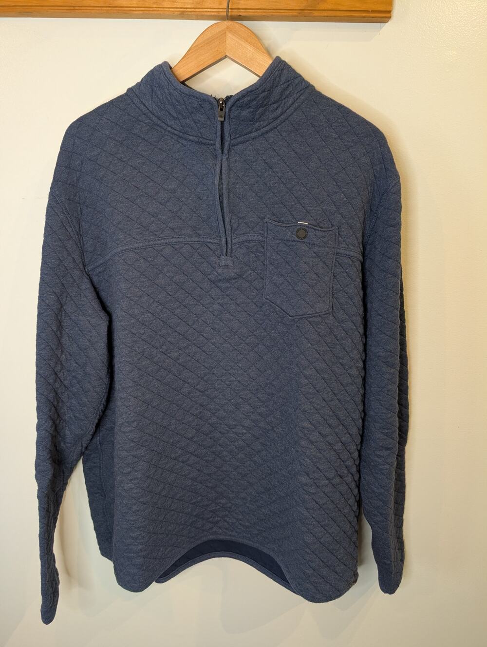 Eddie Bauer Quilted Quarter Zip Pullover Blue Cotton Fleece Lined Mens TXL